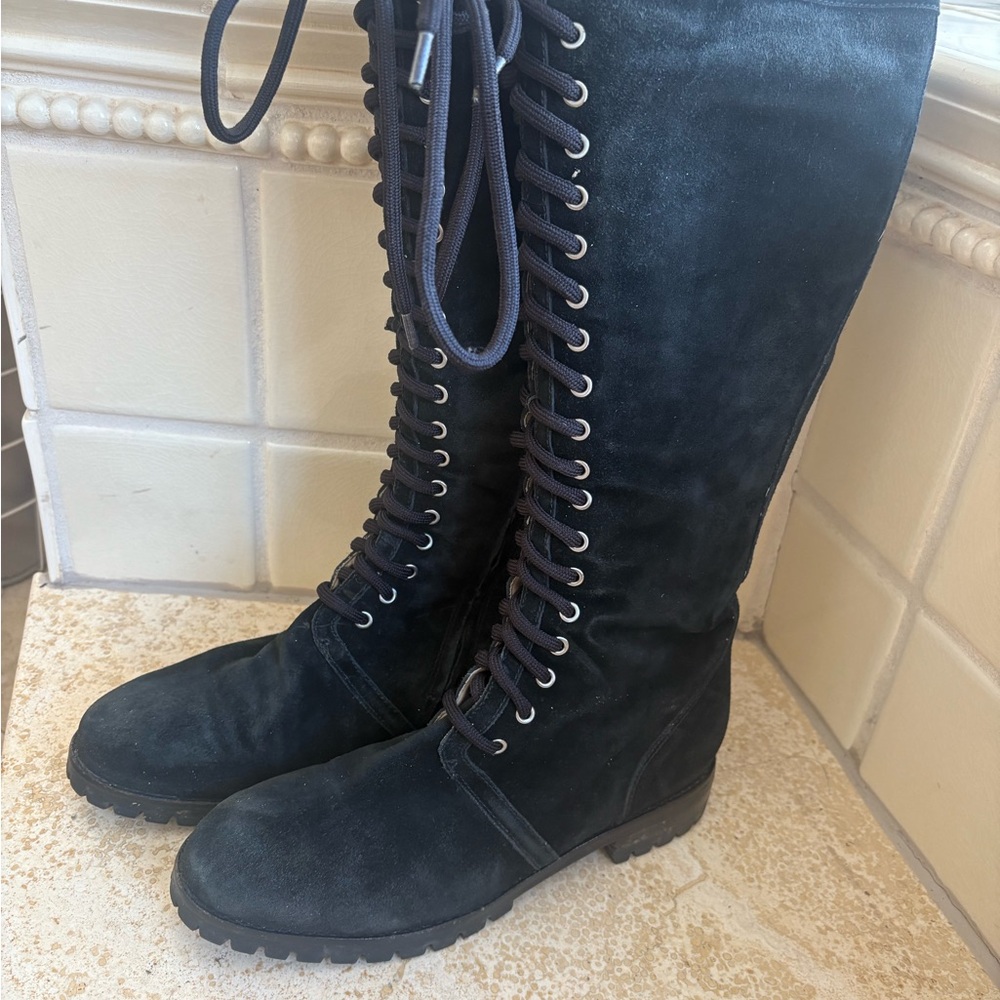 Cole Haan - Nike Air Women's Black suede tie up side zip Winter Boots 8.5